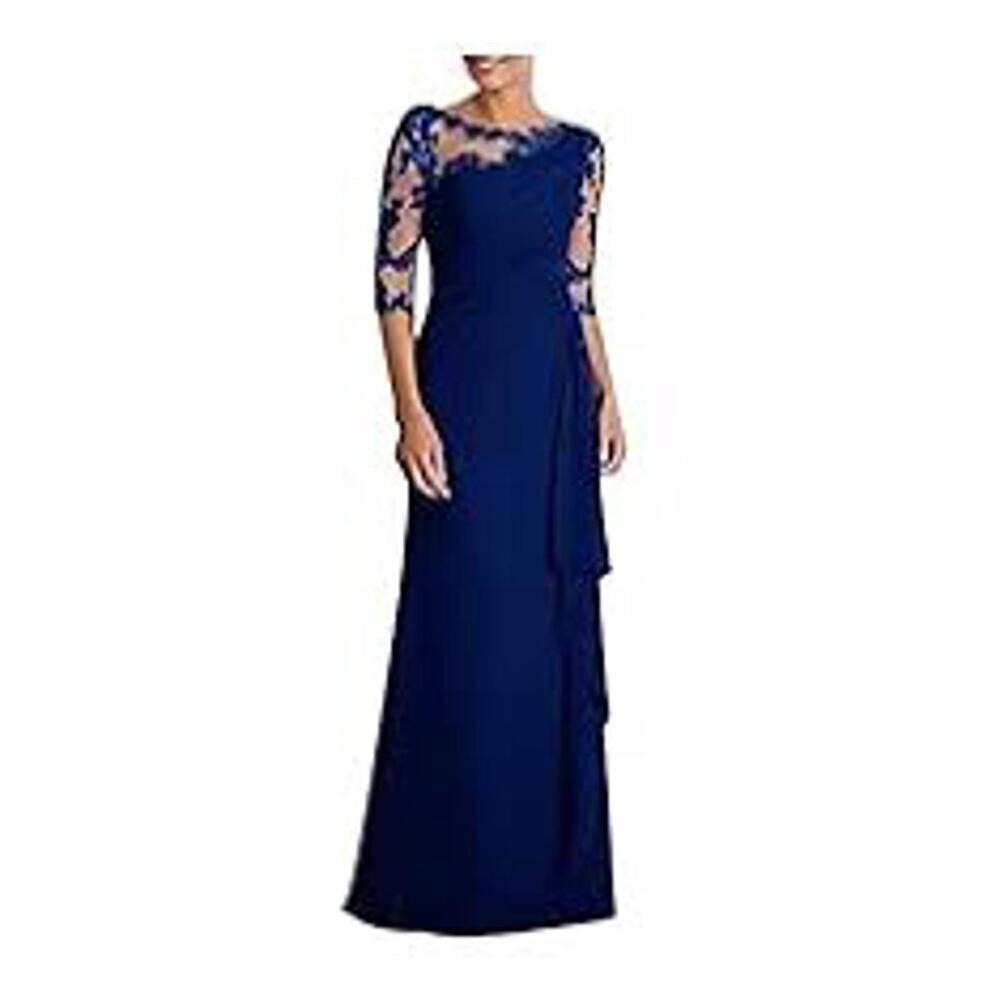 NWT LanTing Embroidered Illusion Lace Ruched Gown Glam Formal Fairy Elegant